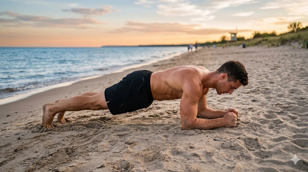 Bodyweight core training on sand