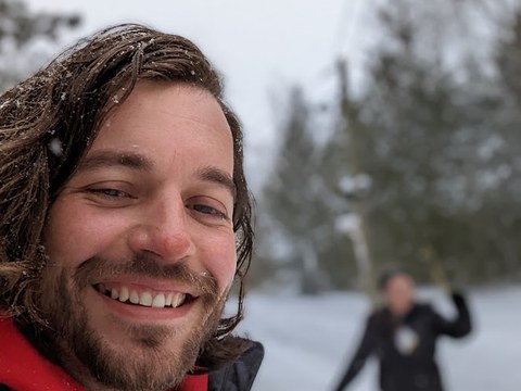 Tim out on a snowy winter trail
